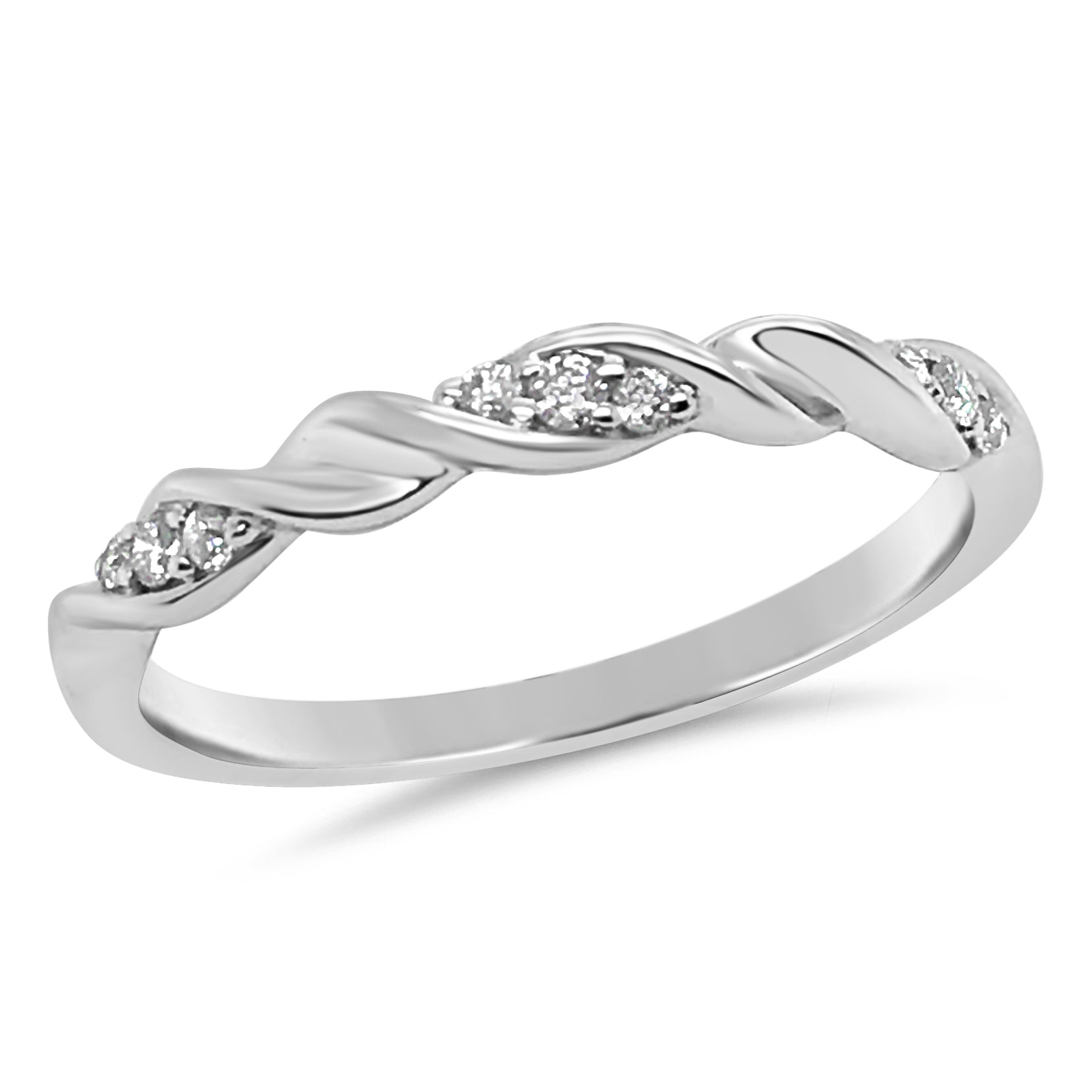 9ct White Gold Diamond Twisted Ribbon Band