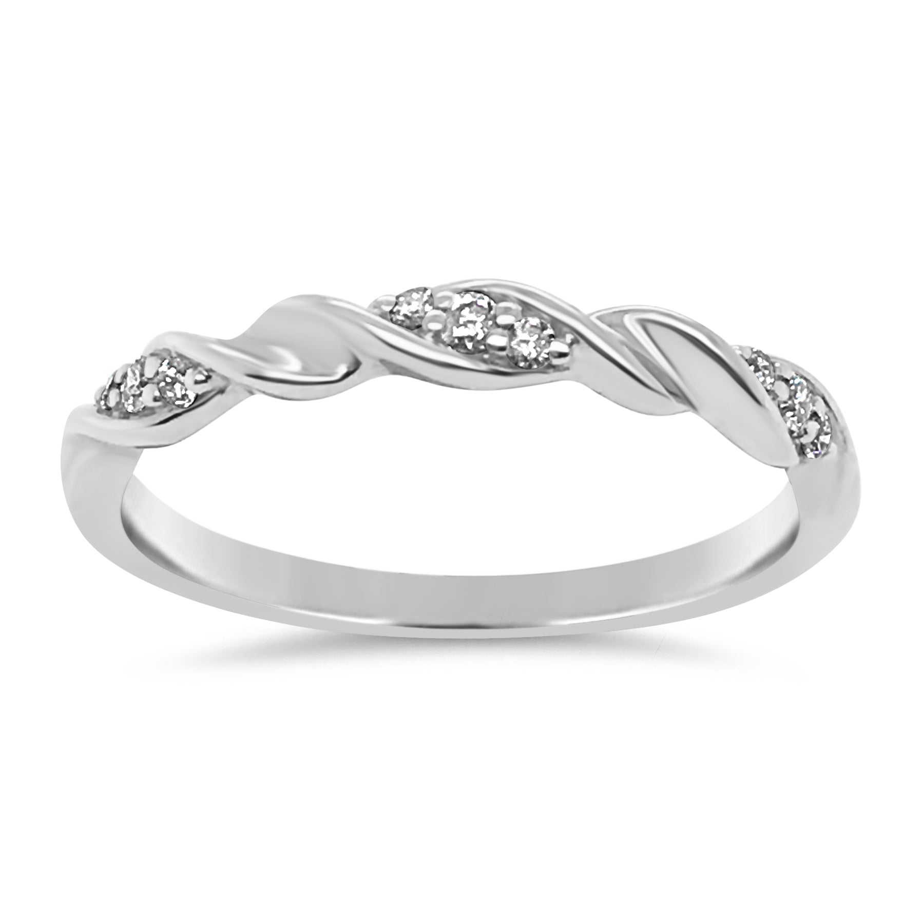 9ct White Gold Diamond Twisted Ribbon Band
