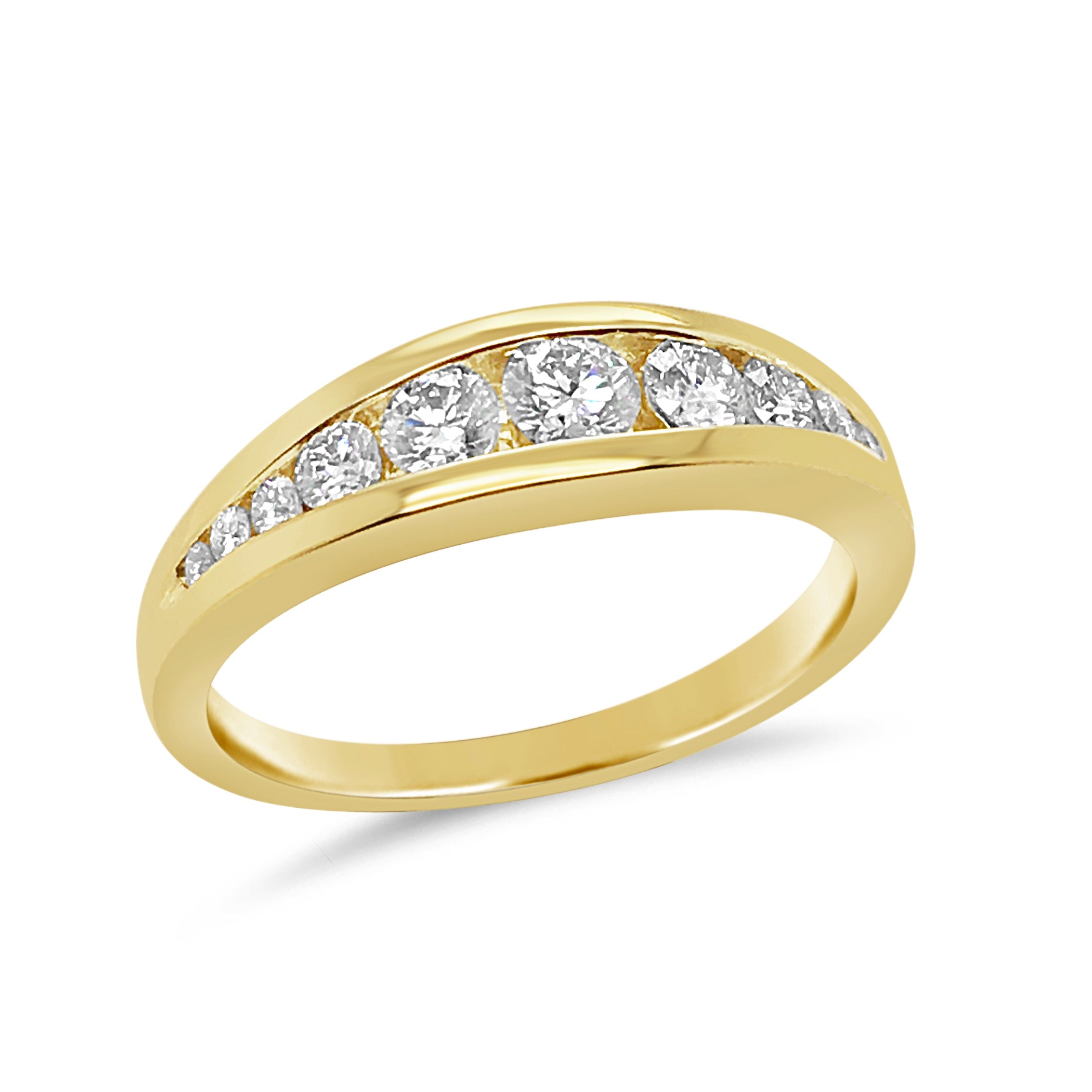 18ct Yellow Gold 11= 0.53ct TW Diamond Graduated Channel Set Ring