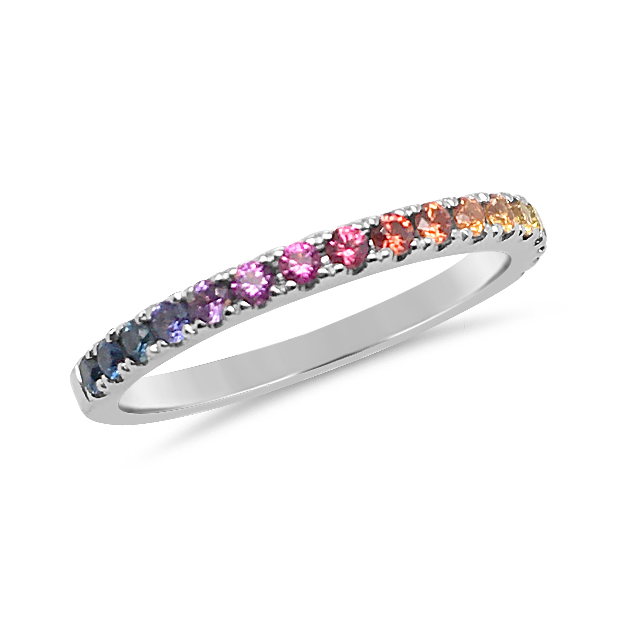 9ct White Gold Multicolour Sapphire Rainbow Band