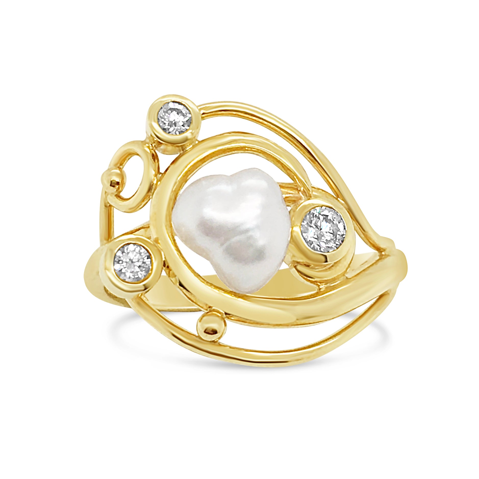 9ct Gold Keshi Pearl & Diamond Swirl Ring