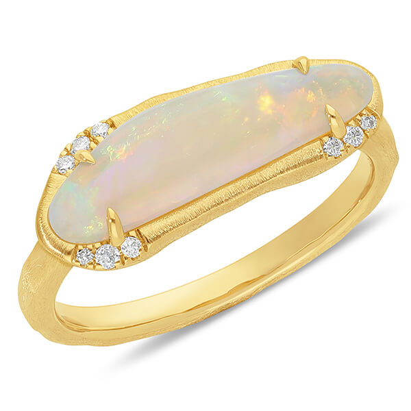 9ct Gold Solid Opal & Diamond Ring