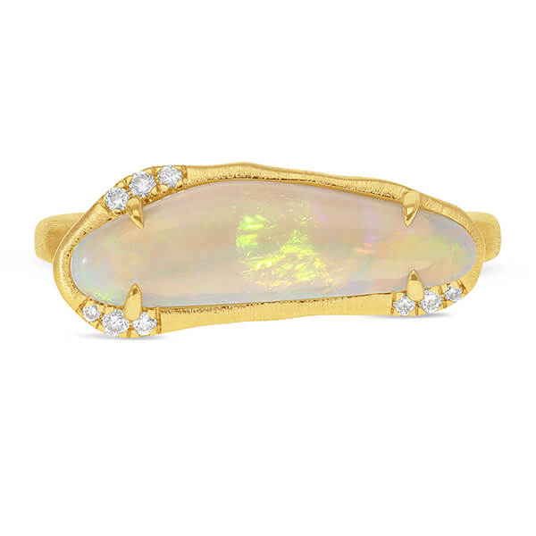 9ct Gold Solid Opal & Diamond Ring
