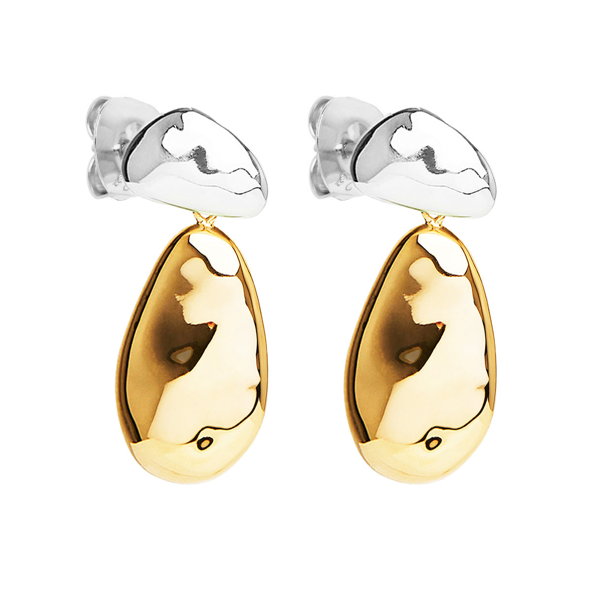 Sterling Silver Two Tone Pebblet Drop Earrings
