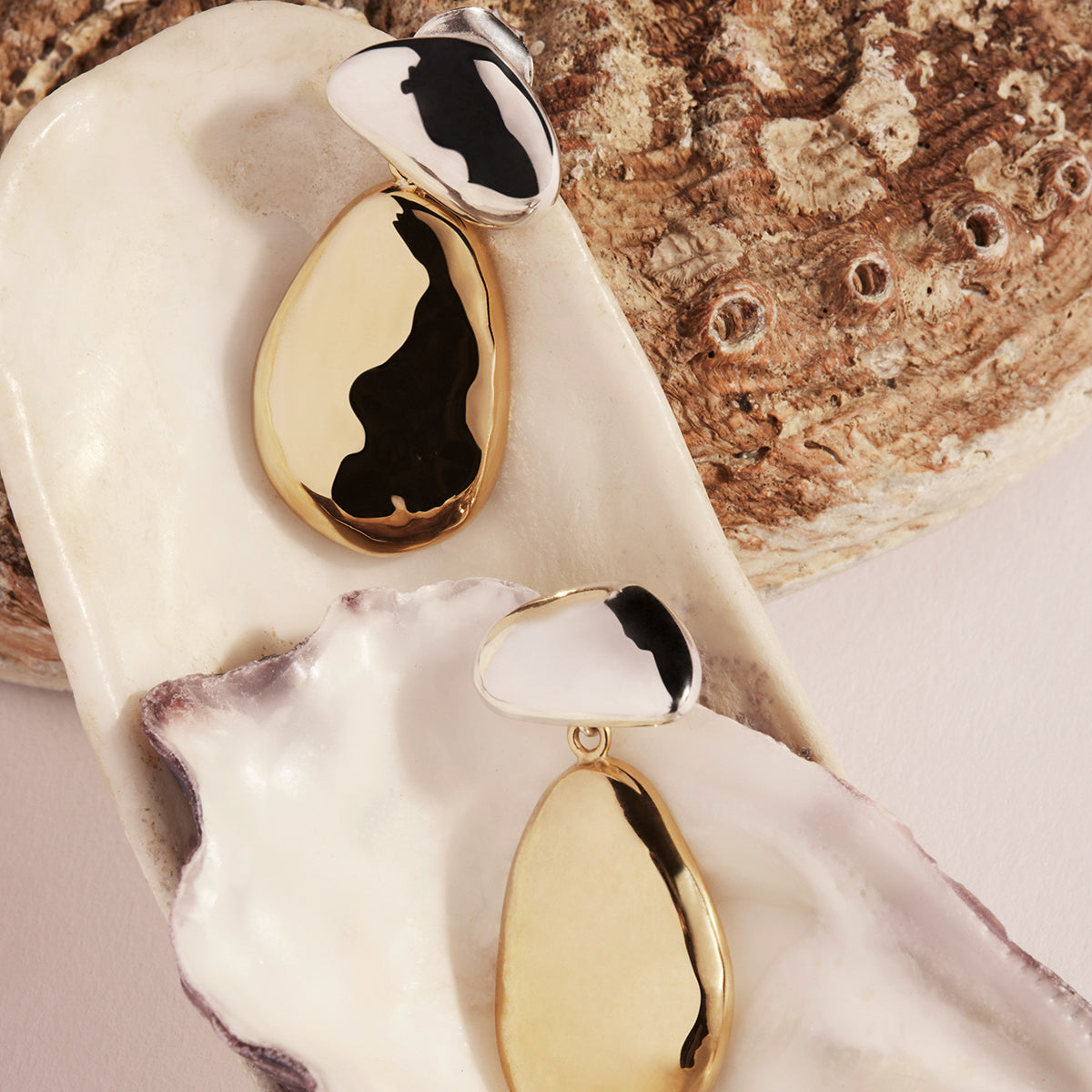 Sterling Silver Two Tone Pebblet Drop Earrings