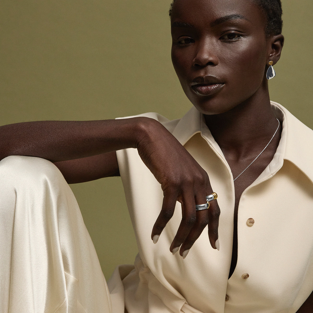 Sterling Silver & Yellow Gold Triangle Drop Earrings