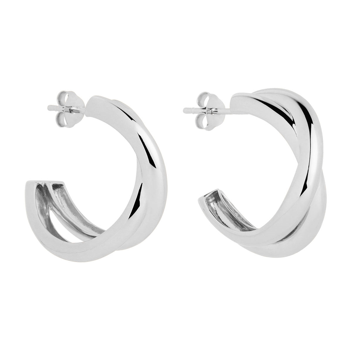 Sterling Silver Crossover Hoops Earrings