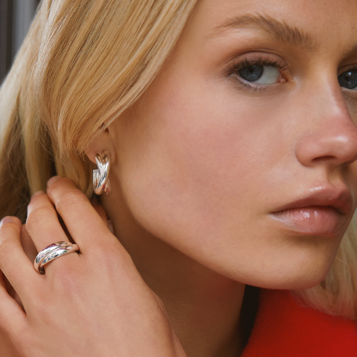 Sterling Silver Crossover Hoops Earrings