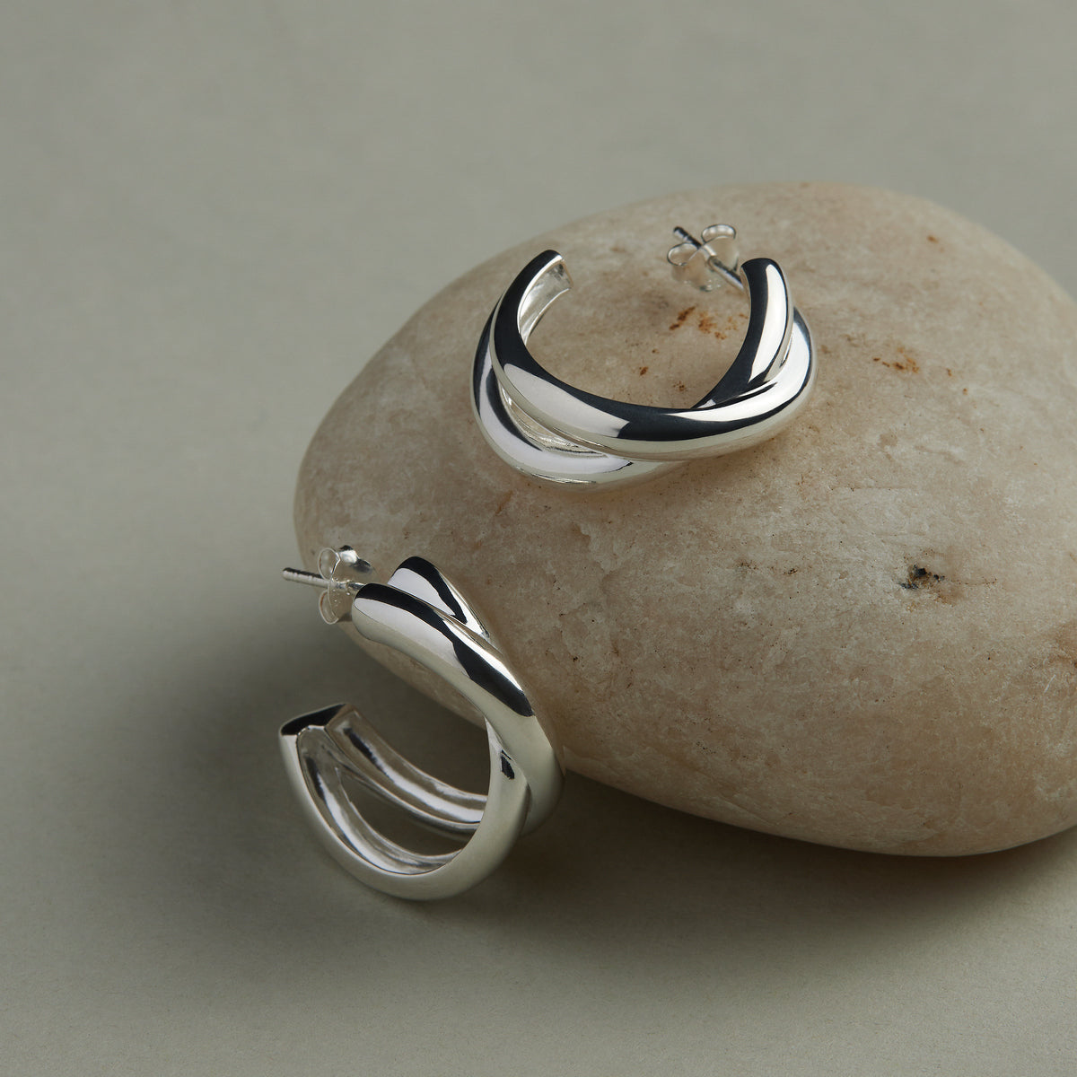 Sterling Silver Crossover Hoops Earrings
