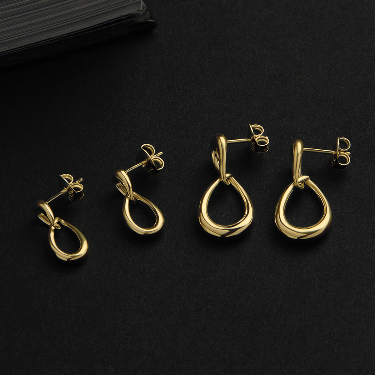Yellow Gold Double Droplet Drop Earrings