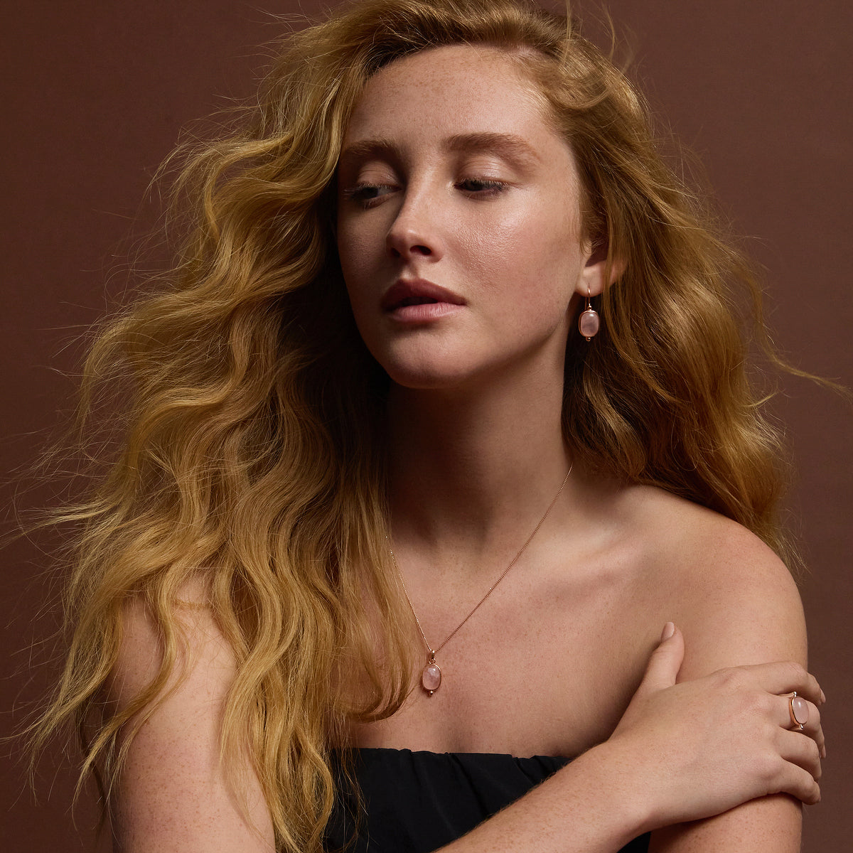 Rose Gold Plated Rose Quartz Drop Earrings