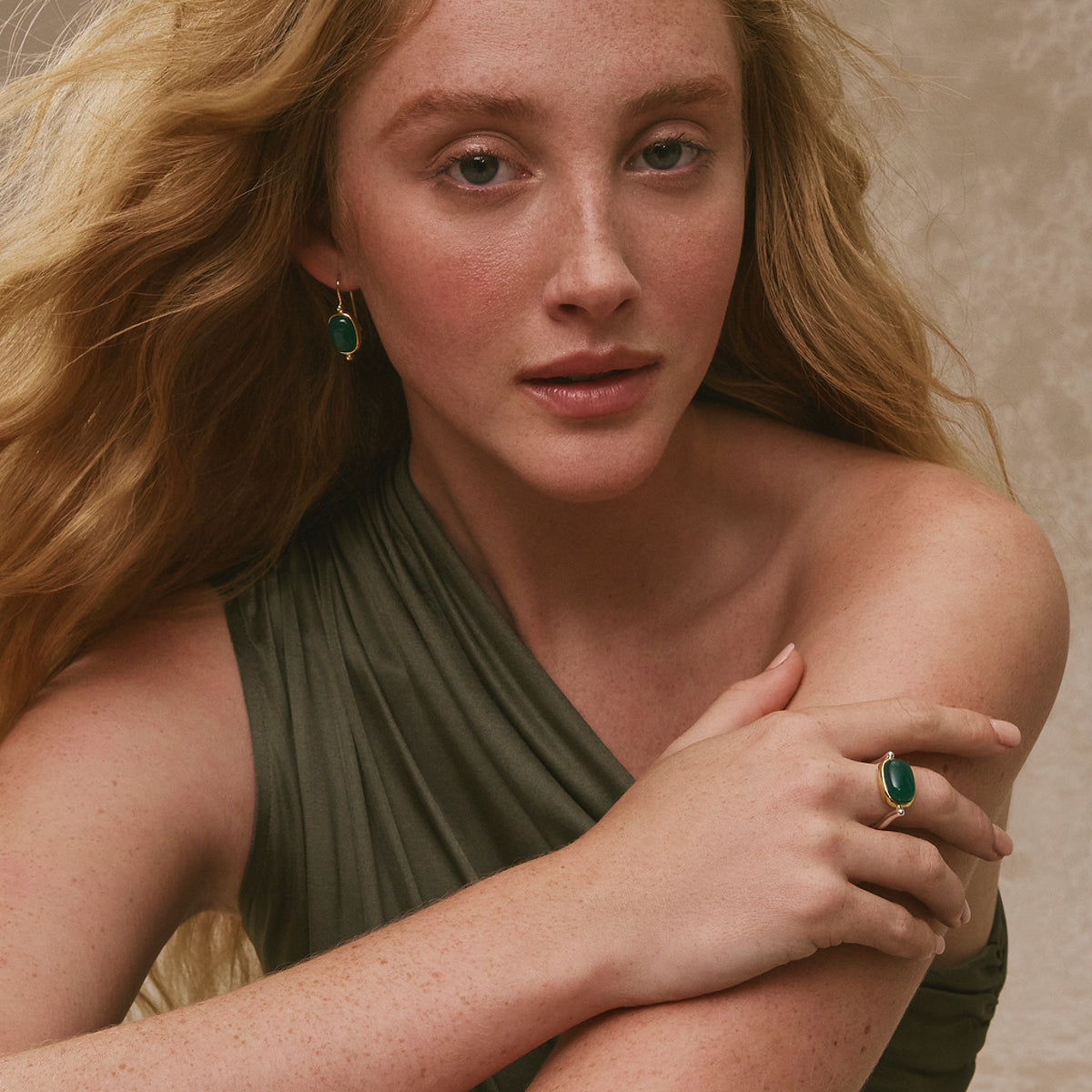 Yellow Gold Green Onyx Drop Earrings