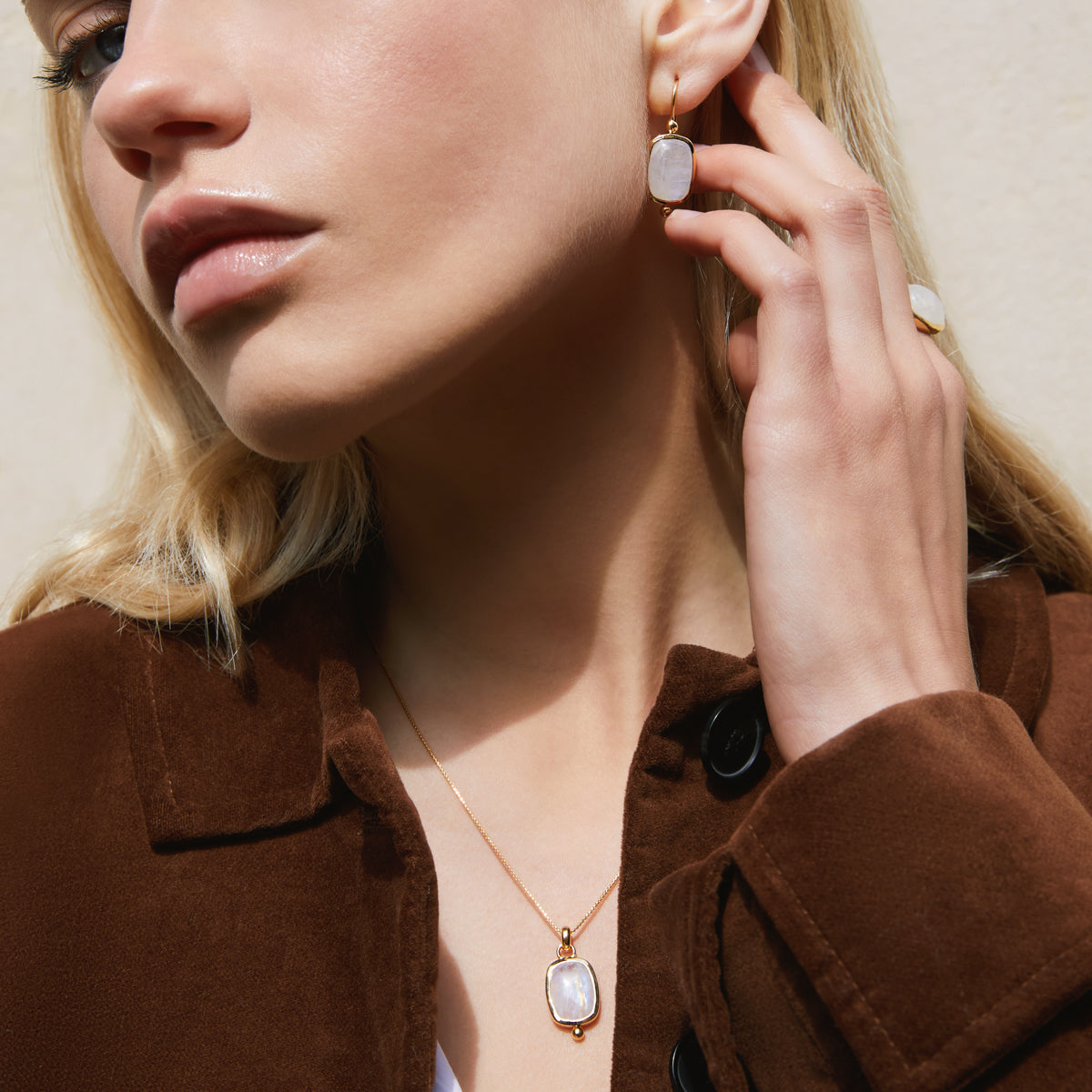 Yellow Gold Rainbow Moonstone Drop Earrings