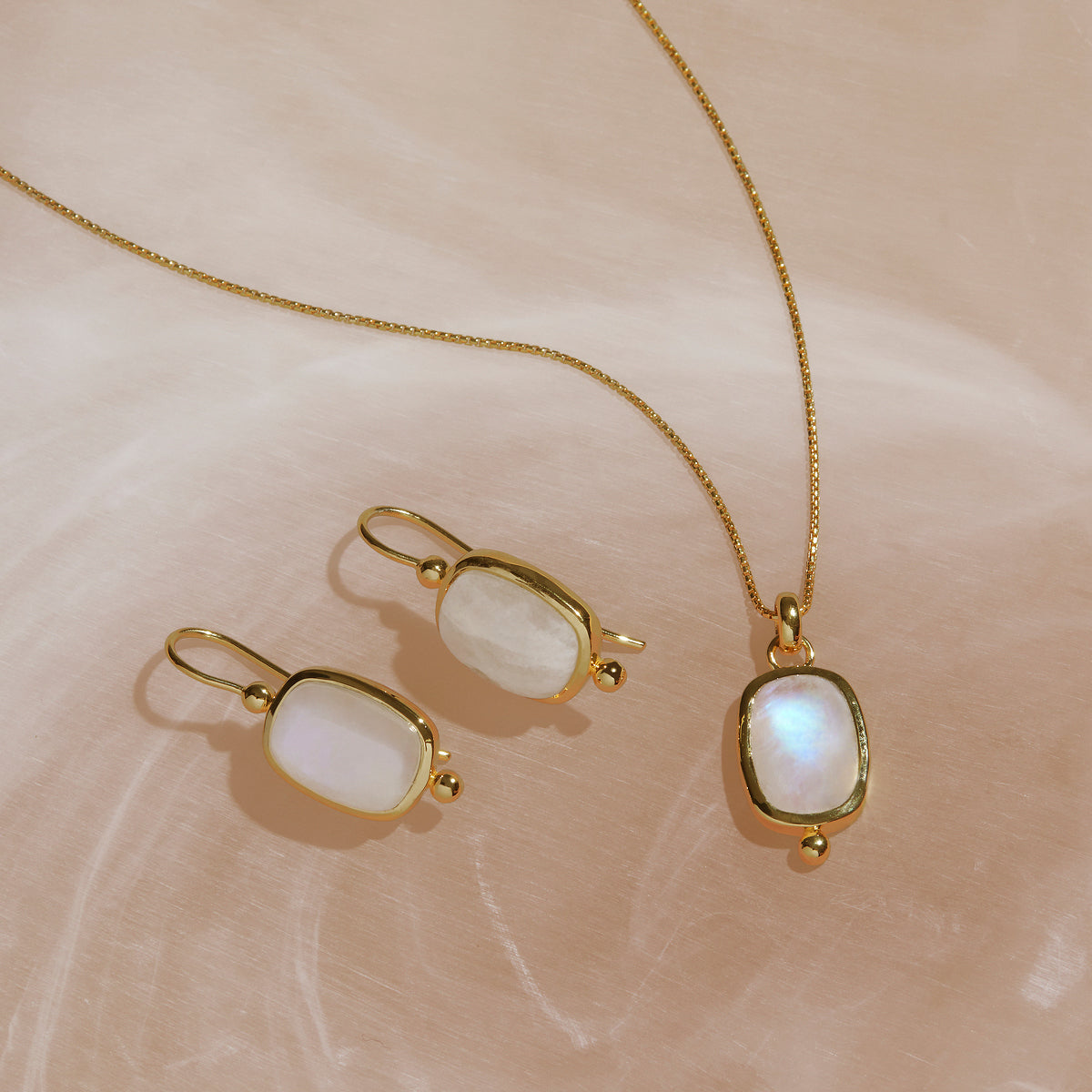 Yellow Gold Rainbow Moonstone Drop Earrings