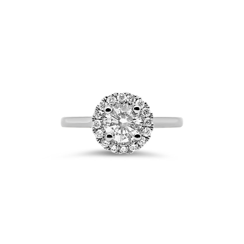 18ct White Gold 0.92ct TW Natural Diamond Halo Ring