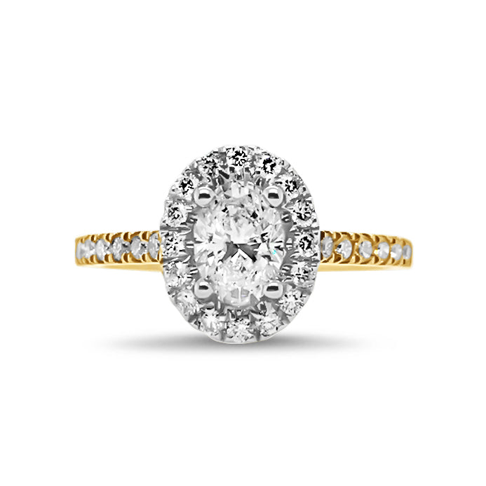 18ct Gold 0.93ct TW Oval Cut Halo Natural Diamond Ring