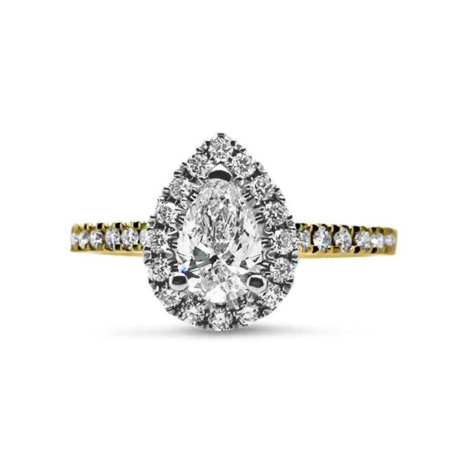 18ct Gold 0.94ct TW Pear Cut Halo Natural Diamond Ring