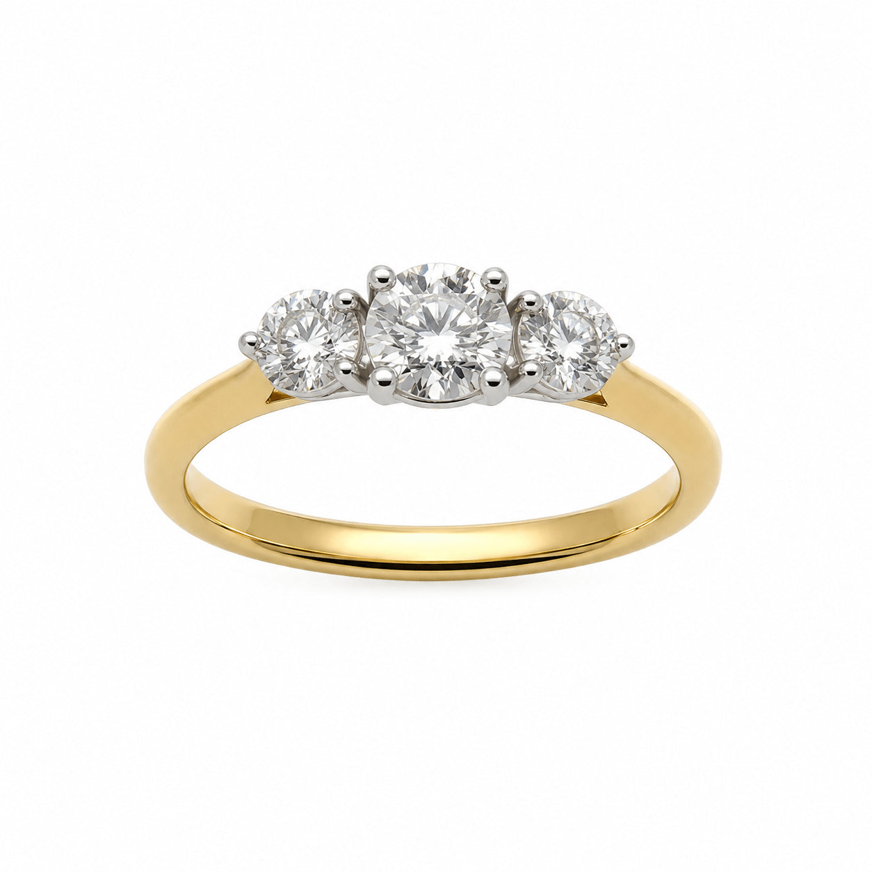 18ct Yellow Gold 3=0.79ct TW Round Diamond Trilogy Ring
