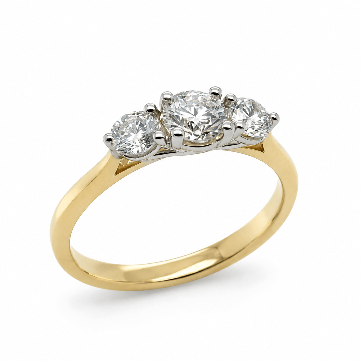 18ct Yellow Gold 3=0.79ct TW Round Diamond Trilogy Ring