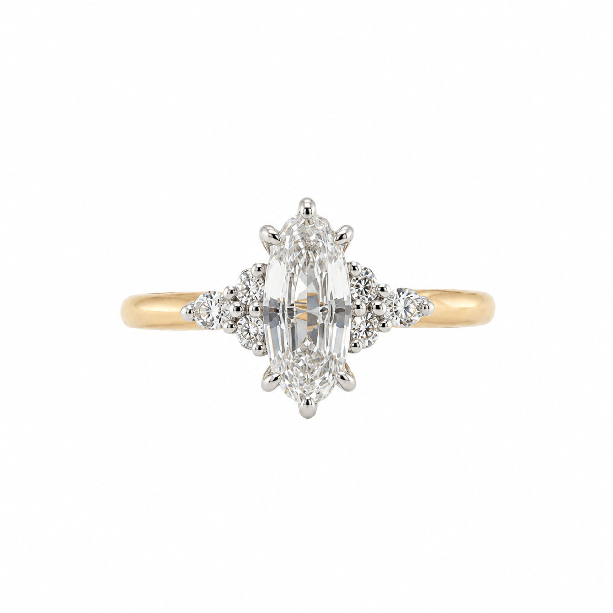 18ct Gold Step Cut Oval Natural Diamond Ring