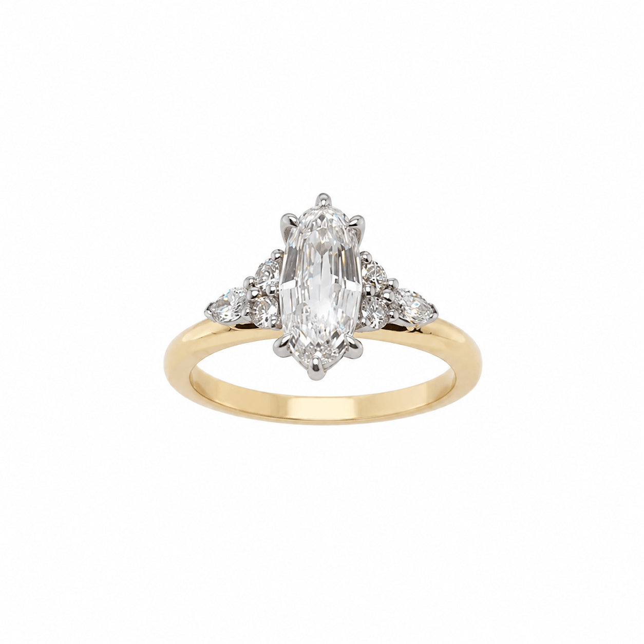 18ct Gold Step Cut Oval Natural Diamond Ring