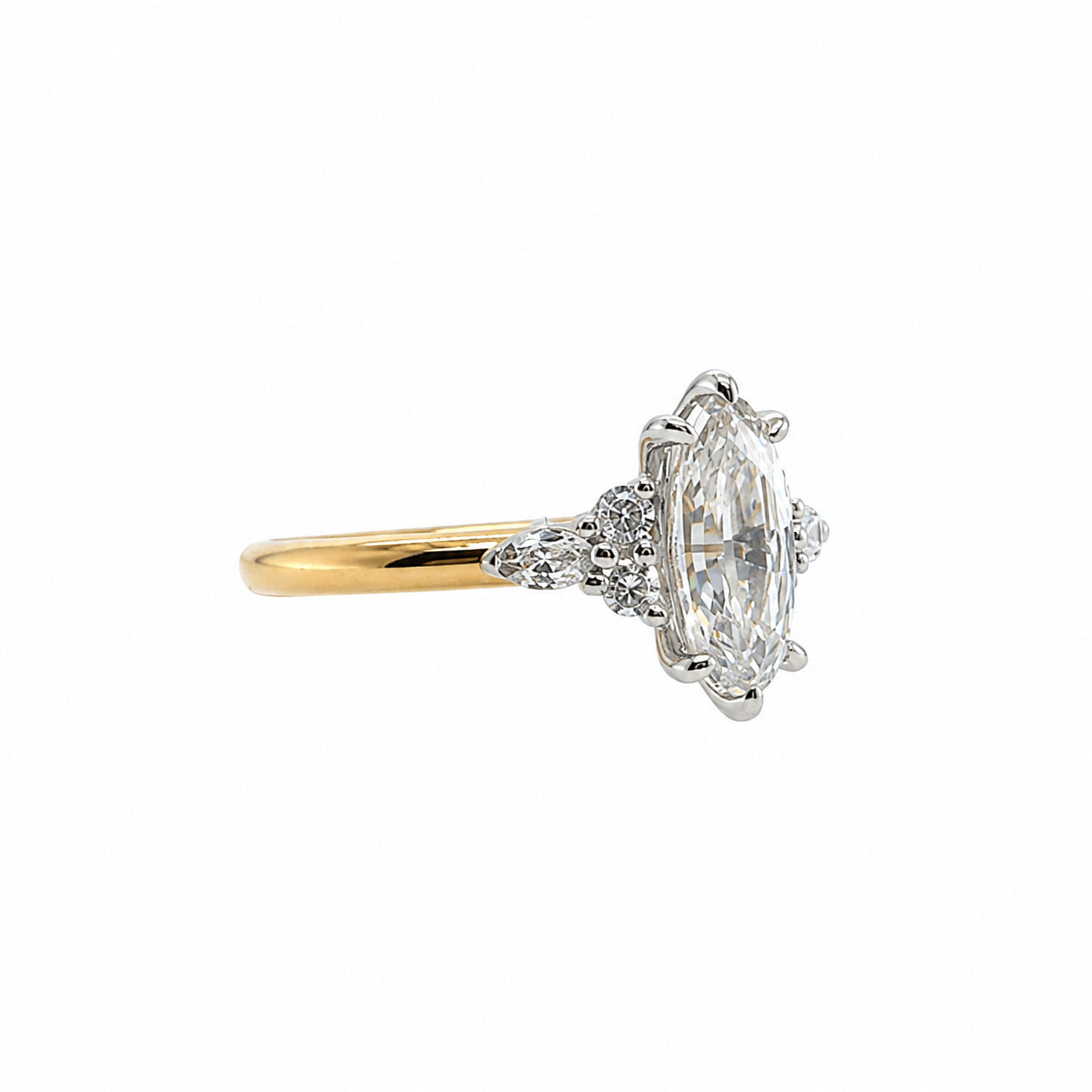 18ct Gold Step Cut Oval Natural Diamond Ring