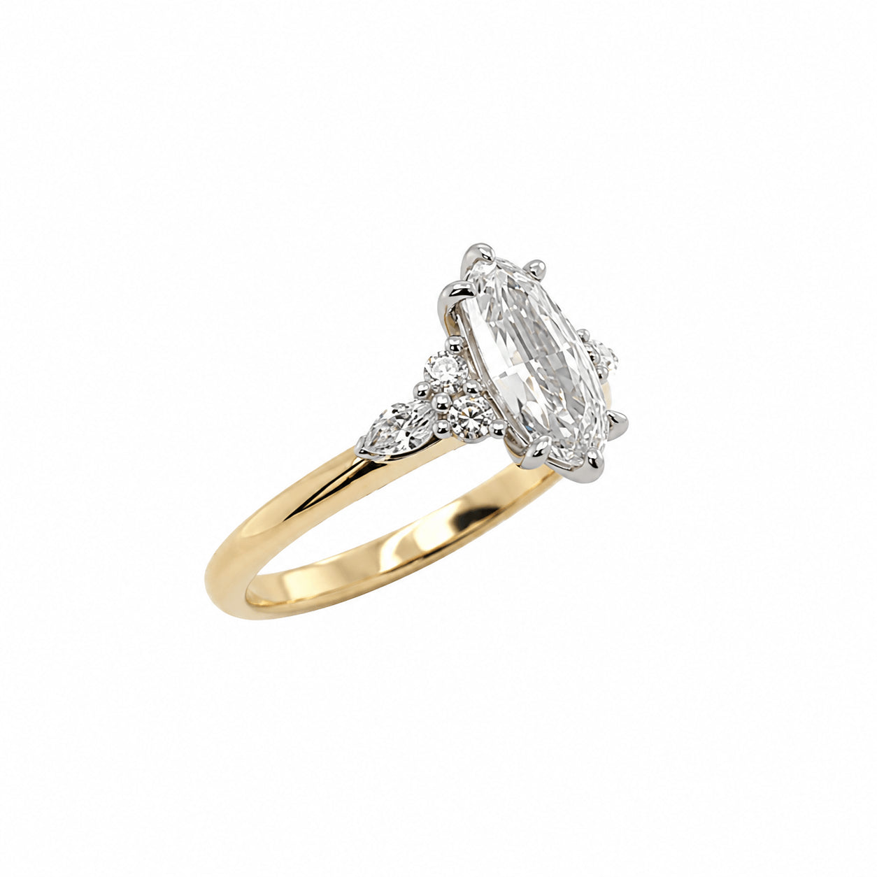 18ct Gold Step Cut Oval Natural Diamond Ring
