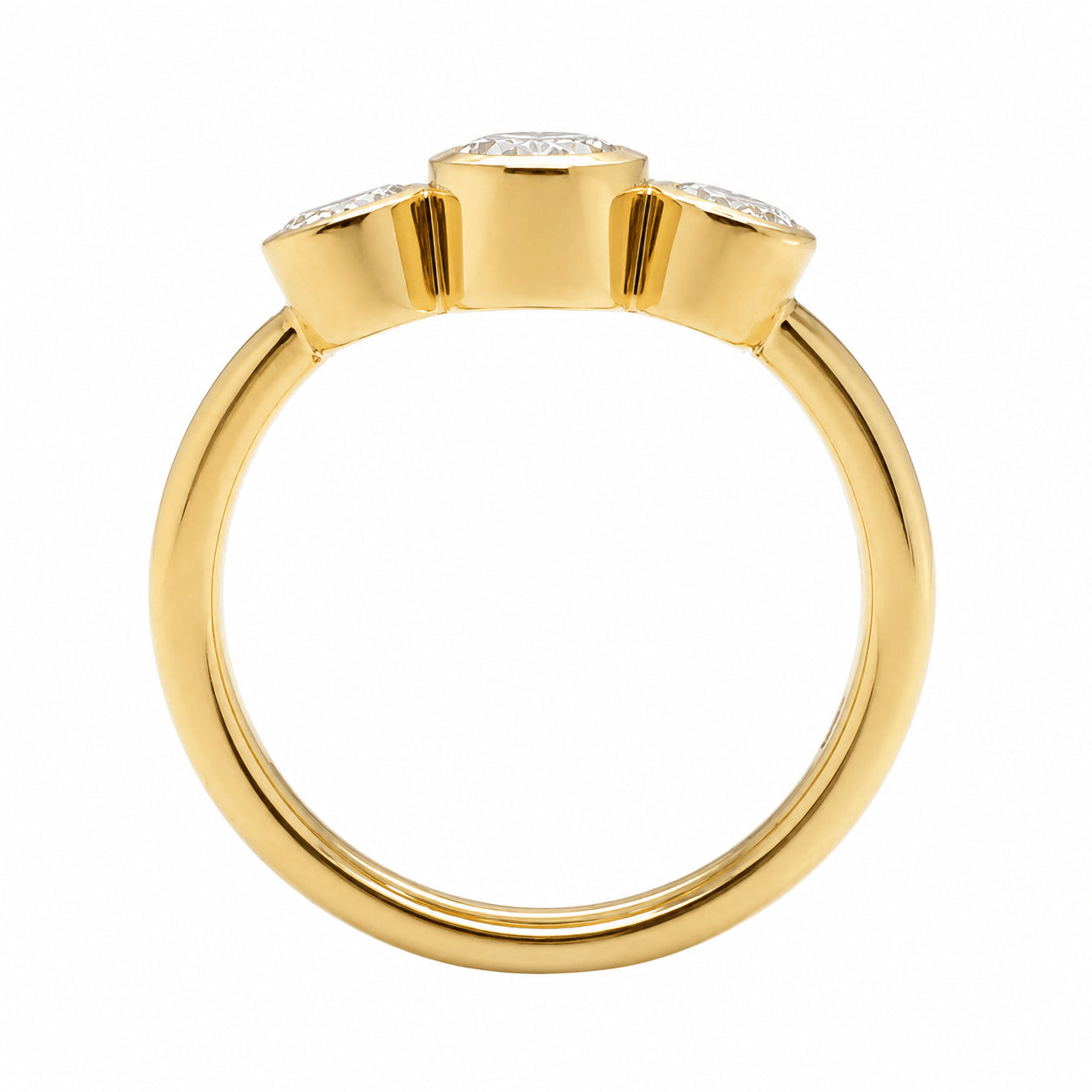 18ct Yellow Gold 1.12ct TW Natural Diamond Oval Bezel Set Trillogy Ring