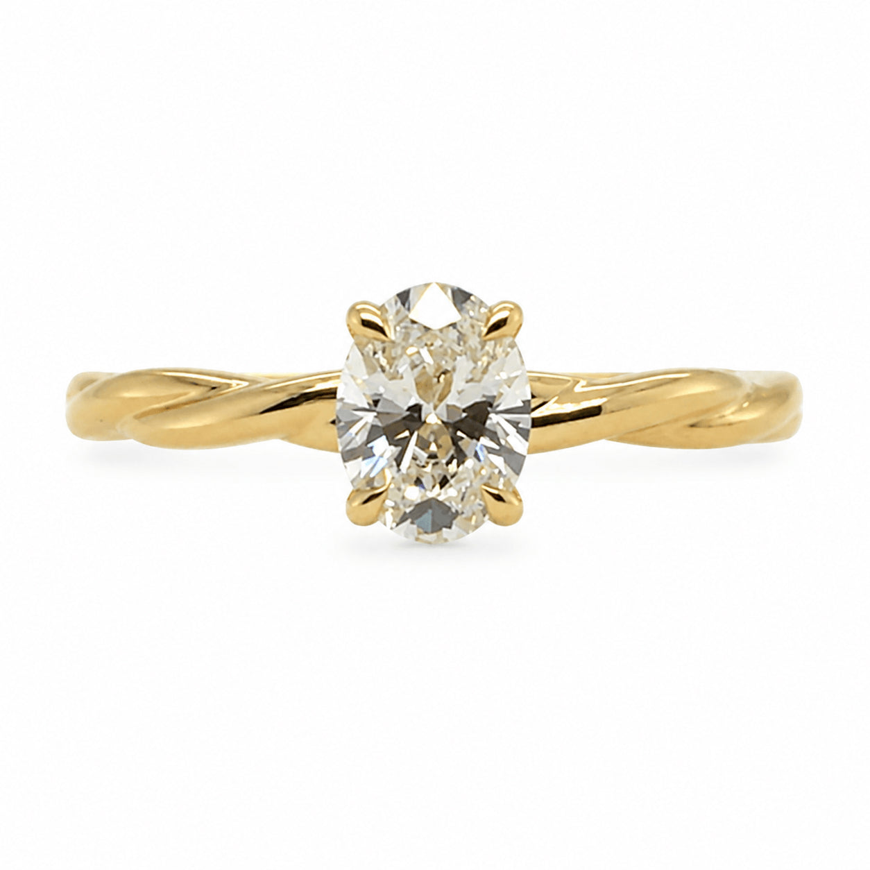 18ct Yellow Gold 0.60ct Oval GIA Certified Natural Diamond Twist Band Ring