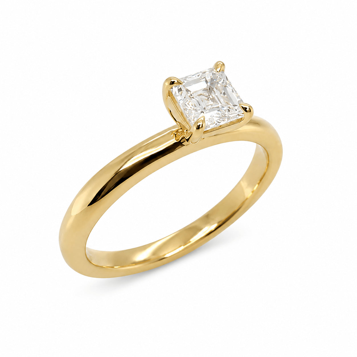 18ct Yellow Gold 0.50ct Asscher Cut GIA Certified Natural Diamond Solitaire Ring