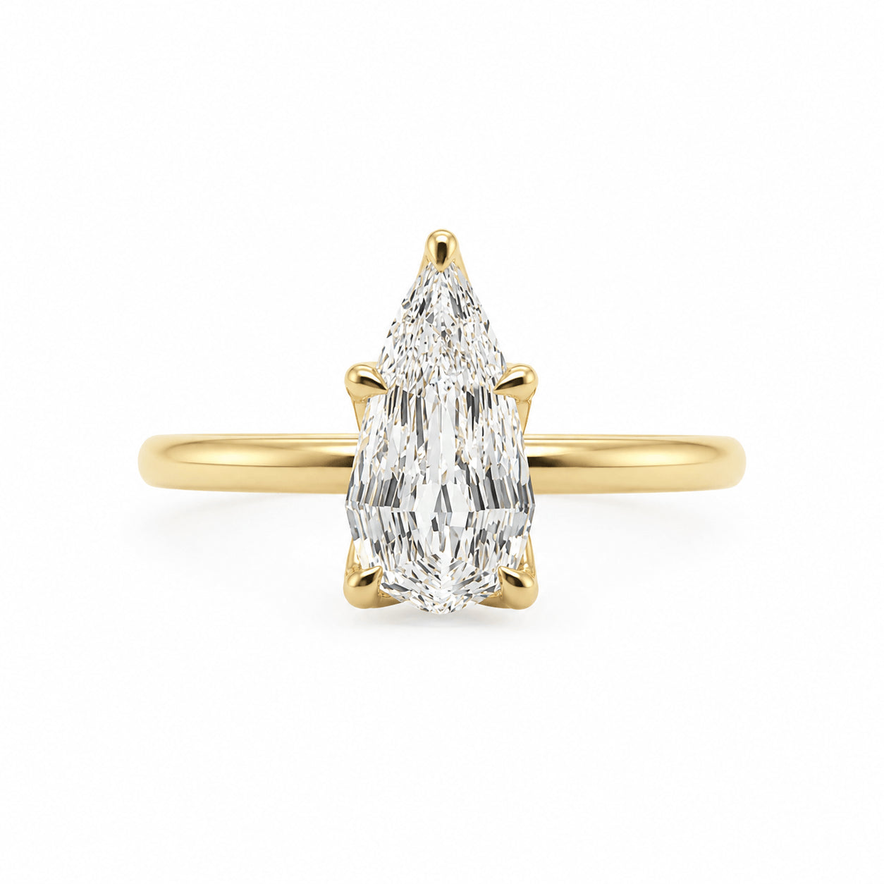 18ct Yellow Gold 1.00ct Step Cut Pear GIA Certified Natural Diamond Solitiare Ring