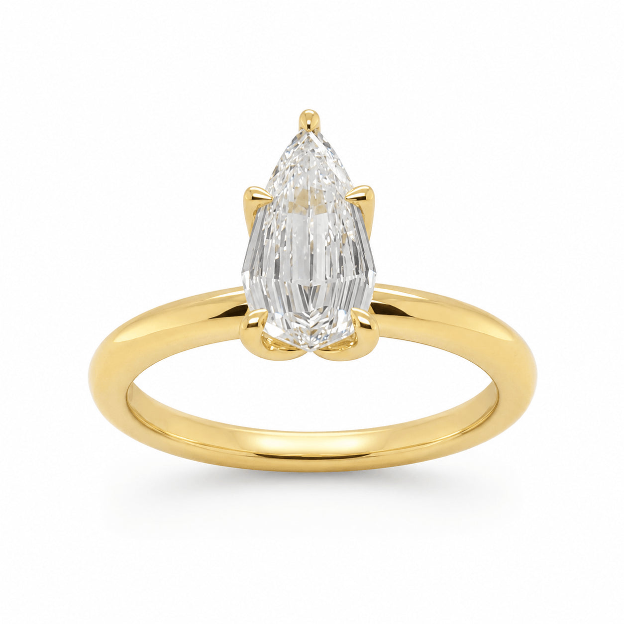 18ct Yellow Gold 1.00ct Step Cut Pear GIA Certified Natural Diamond Solitiare Ring