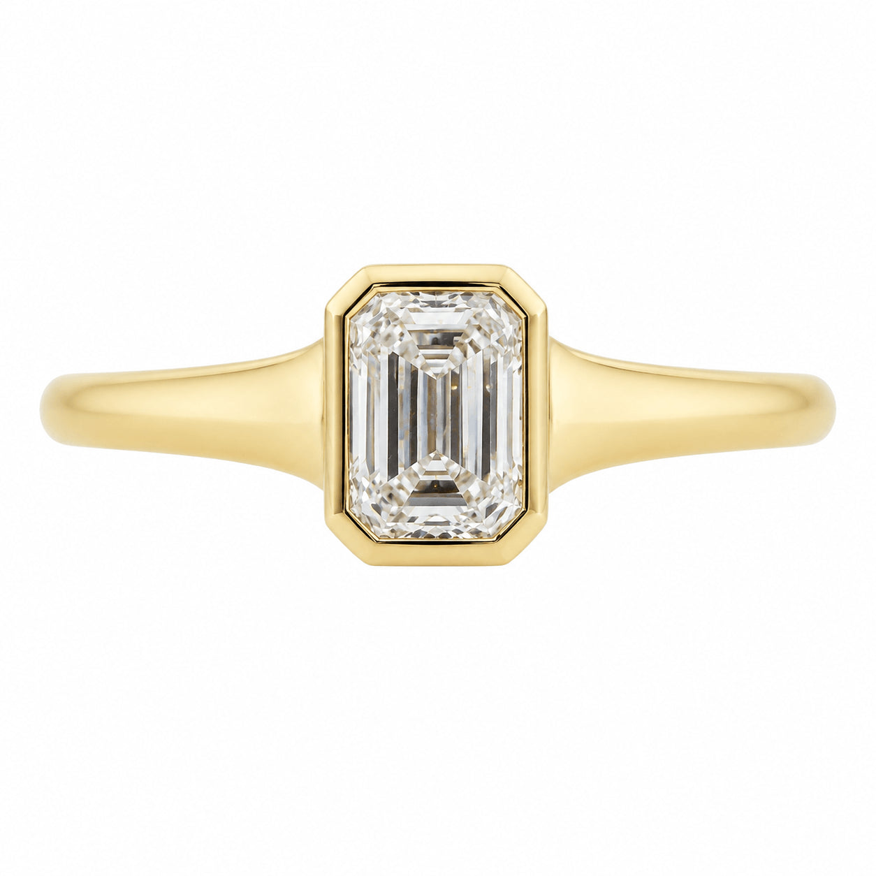 18ct Yellow Gold 0.50ct Emerald Cut GIA Certified Natural Diamond Bezel Set Solitaire Ring