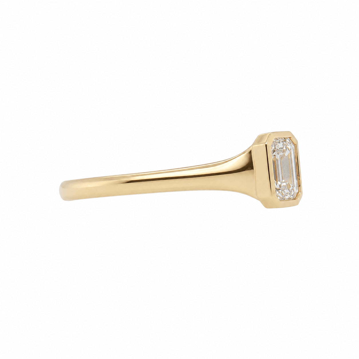 18ct Yellow Gold 0.50ct Emerald Cut GIA Certified Natural Diamond Bezel Set Solitaire Ring
