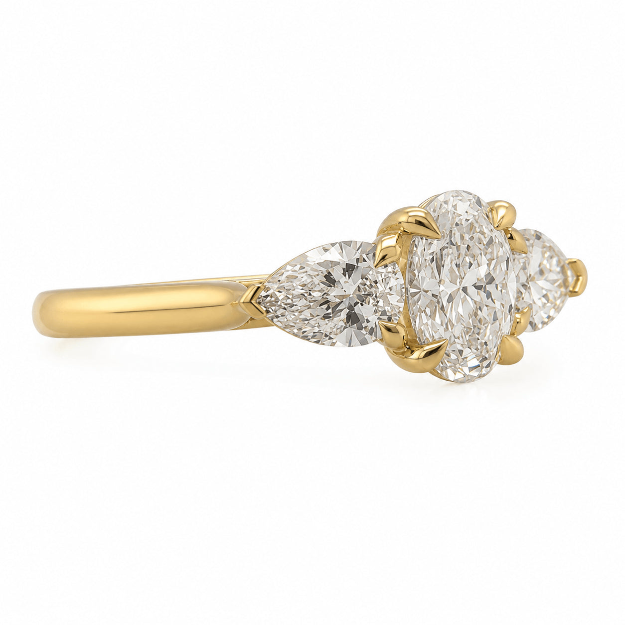 18ct Yellow Gold 1.15ct TW GIA Certified Natural Diamond Trillogy Ring