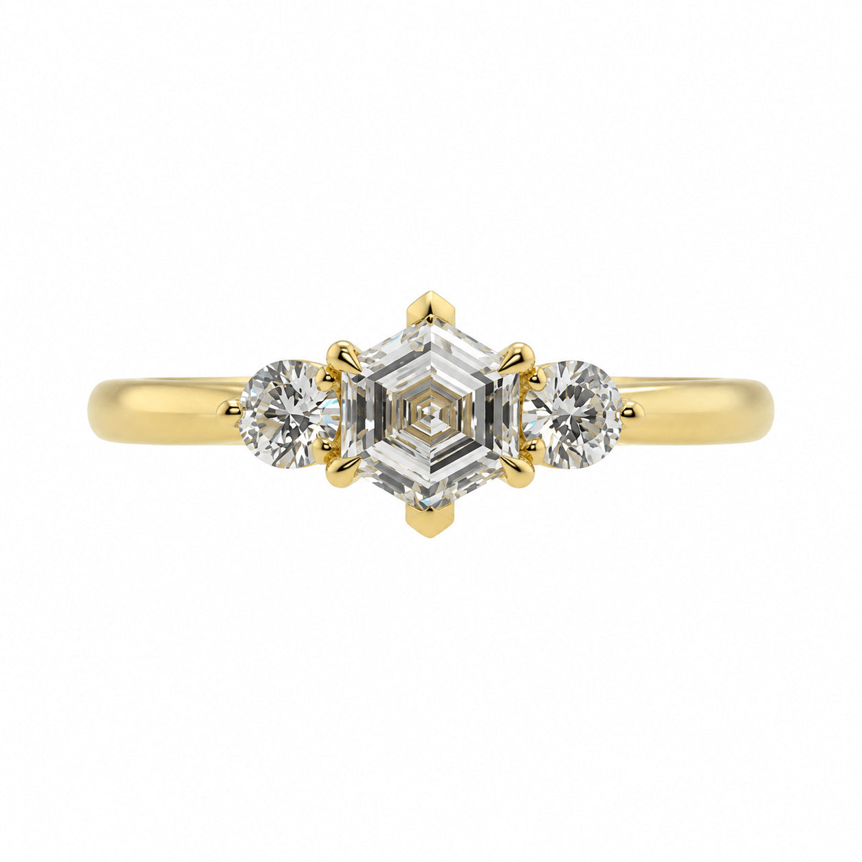 18ct Yellow Gold 0.68ct TW Hexagon Natural Diamond Trilogy Ring