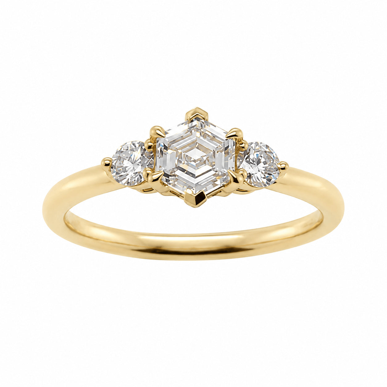 18ct Yellow Gold 0.68ct TW Hexagon Natural Diamond Trilogy Ring