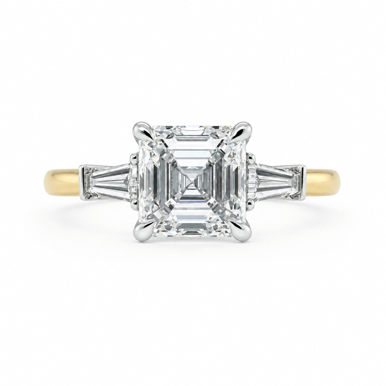 18ct Gold 2.05ct TW Asscher Natural Diamond Trilogy Ring