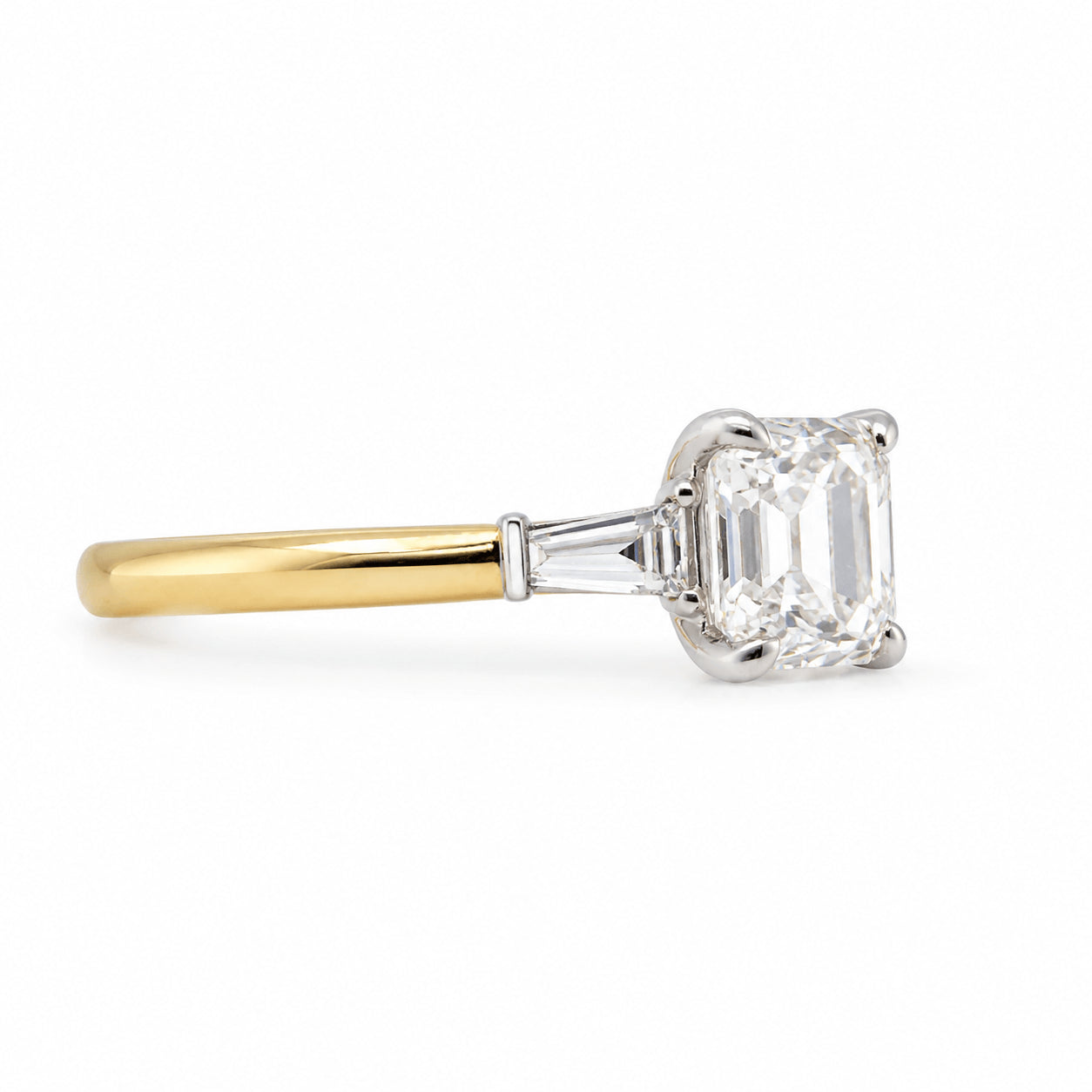 18ct Gold 2.05ct TW Asscher Natural Diamond Trilogy Ring