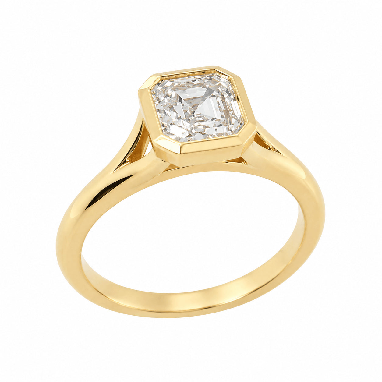 18ct Yellow Gold 1.00ct Asscher Cut Natural Diamond Solitiare Ring