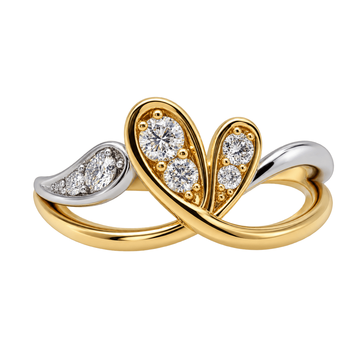 18ct Gold 2-Tone 0.25ct TW Round Diamond Triple Pear Shape Crossover Ring