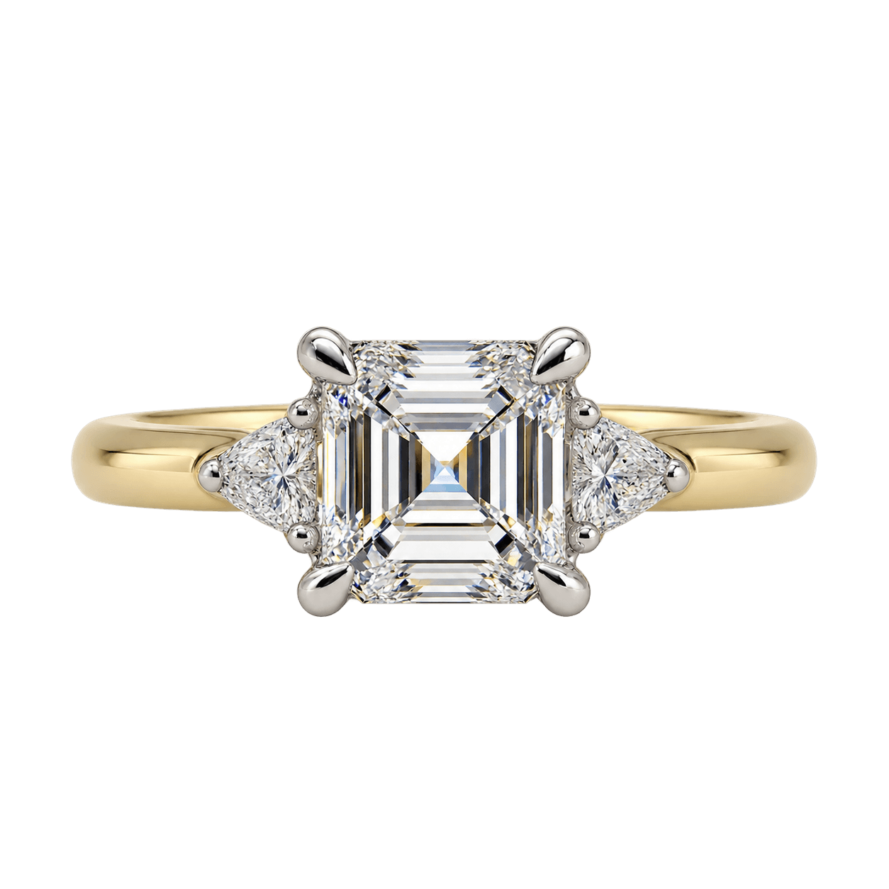 18ct Gold 1.61ct TW Natural Diamond Asscher Trilogy Ring