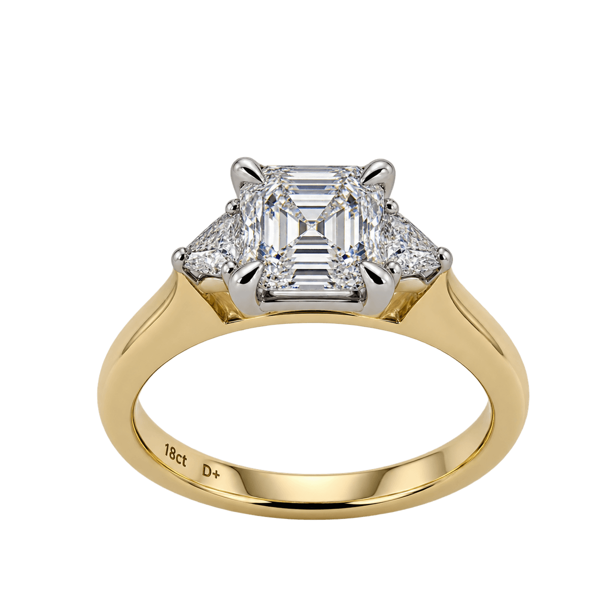 18ct Gold 1.61ct TW Natural Diamond Asscher Trilogy Ring