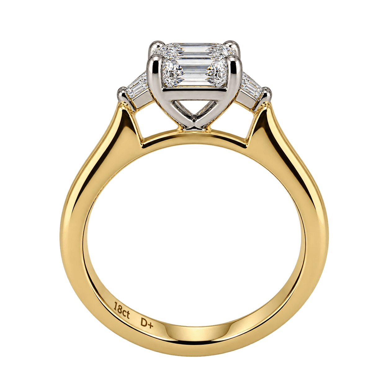 18ct Gold 1.61ct TW Natural Diamond Asscher Trilogy Ring