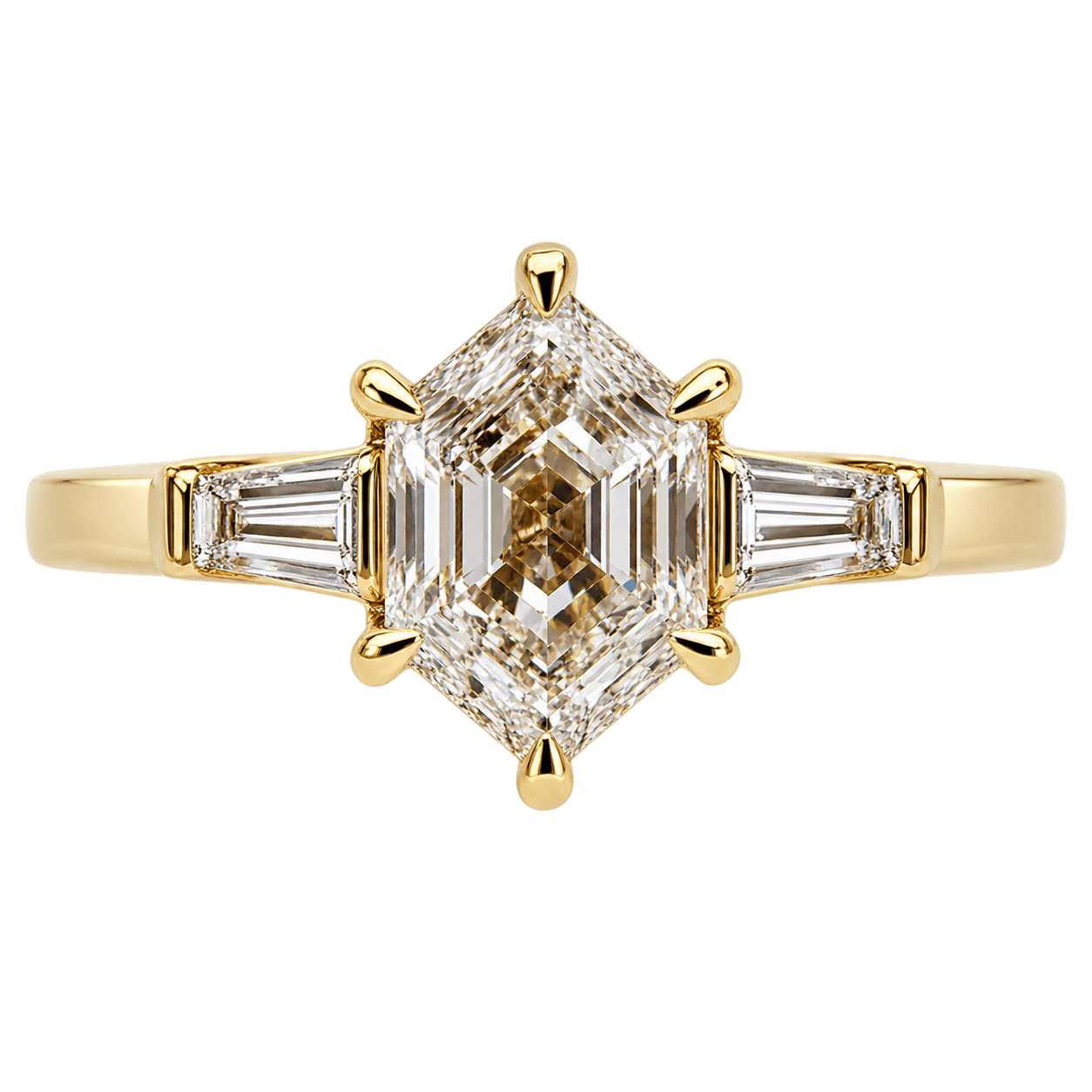 18ct Yellow Gold 1.57ct TW Natural Diamond Hexagon Trilogy Ring