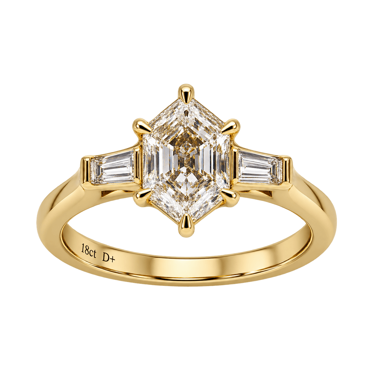 18ct Yellow Gold 1.57ct TW Natural Diamond Hexagon Trilogy Ring