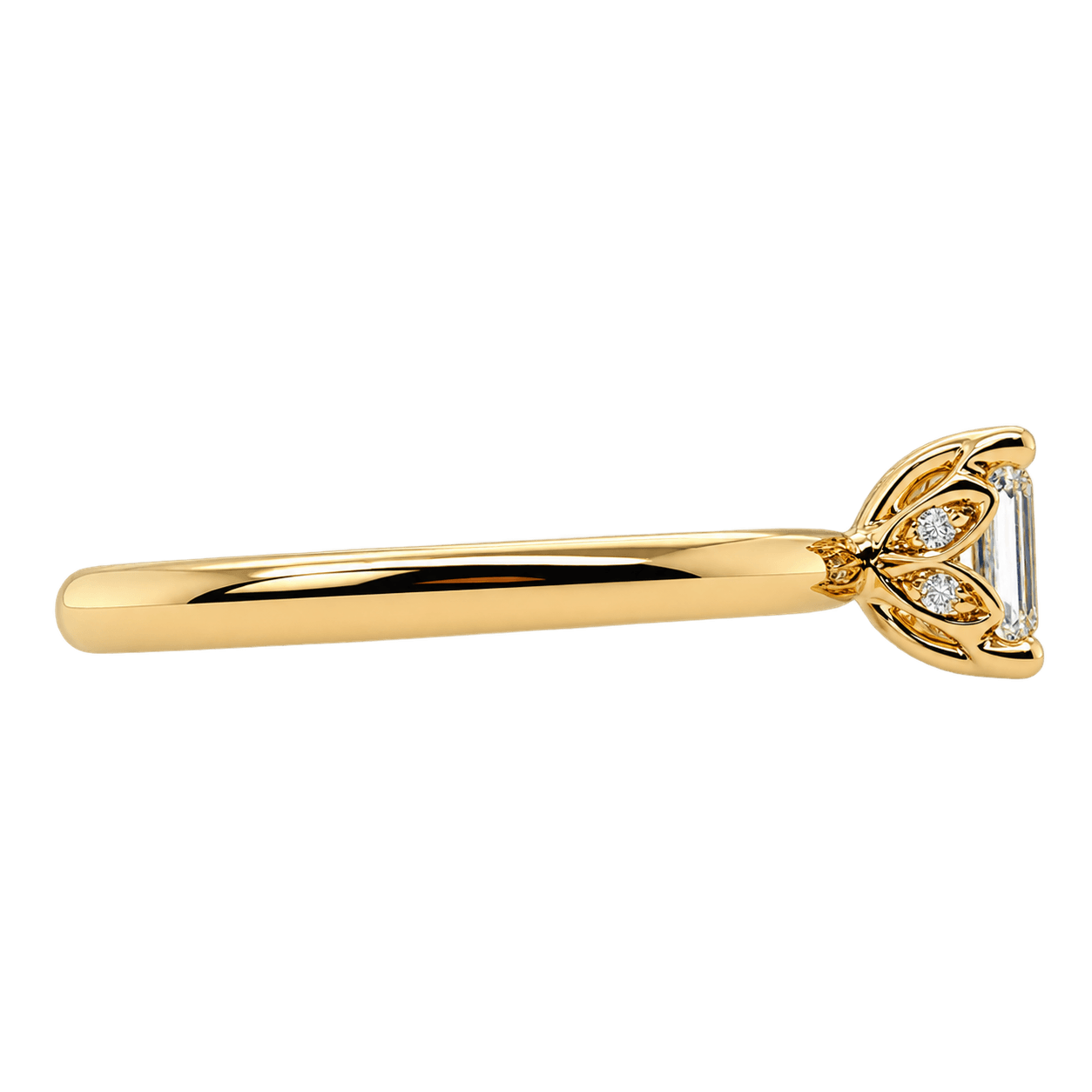 18ct Yellow Gold 0.50ct Emerald Cut Petal Solitaire Ring