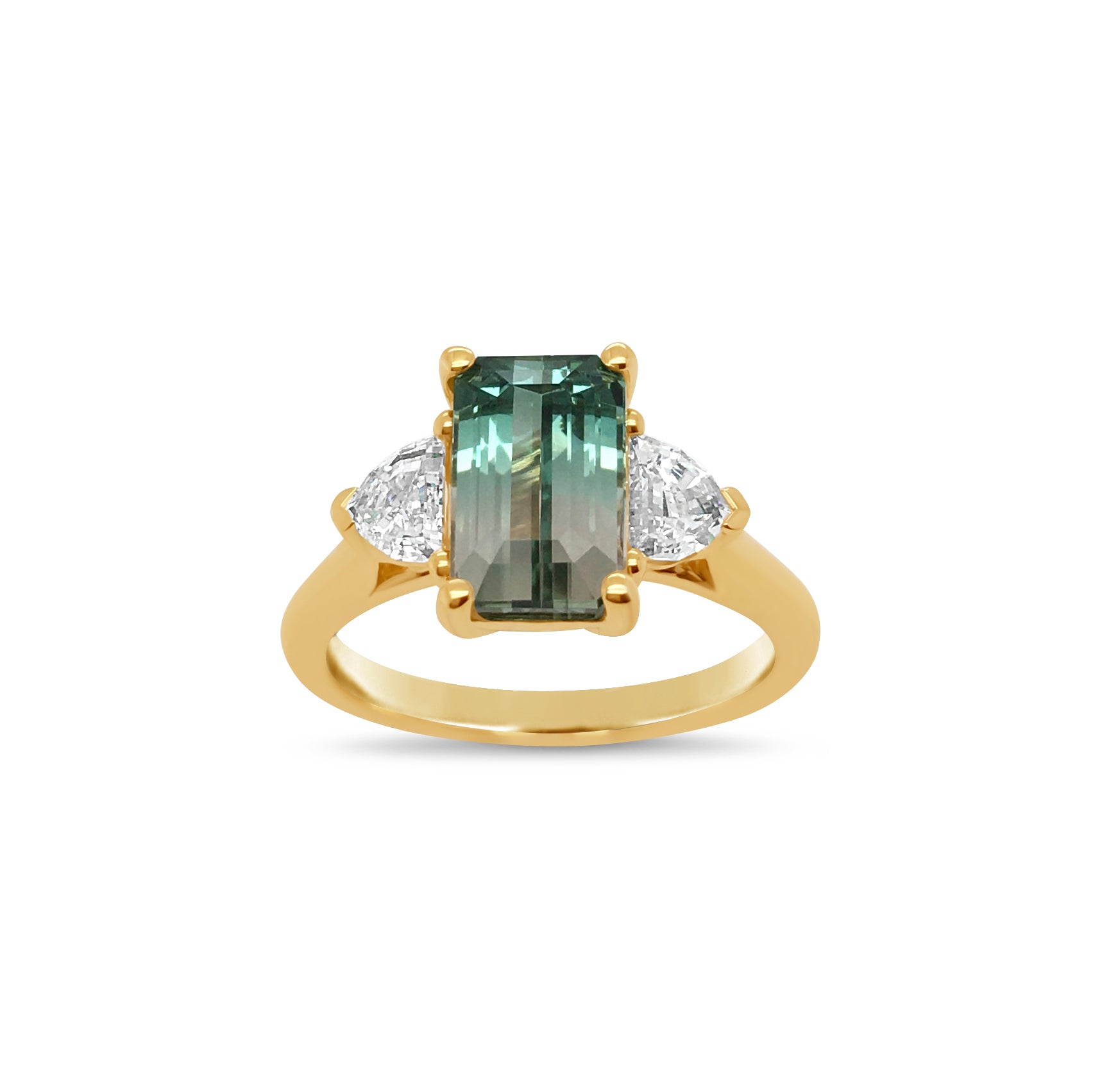 18ct Yellow Gold 0.52ct TW Diamond & Water Melon Tourmaline Ring