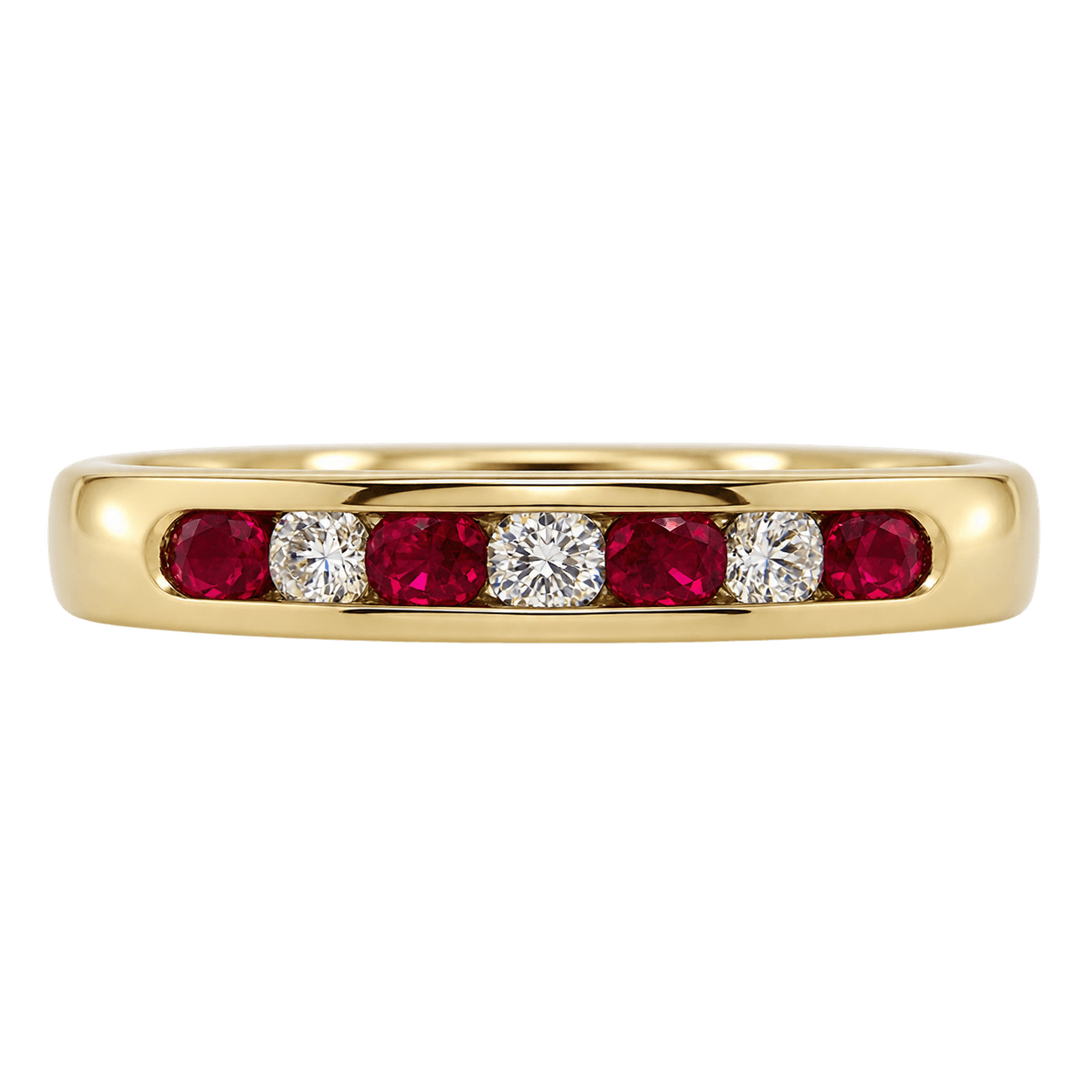 9ct Yellow Gold Ruby & Diamond Channel Set Ring