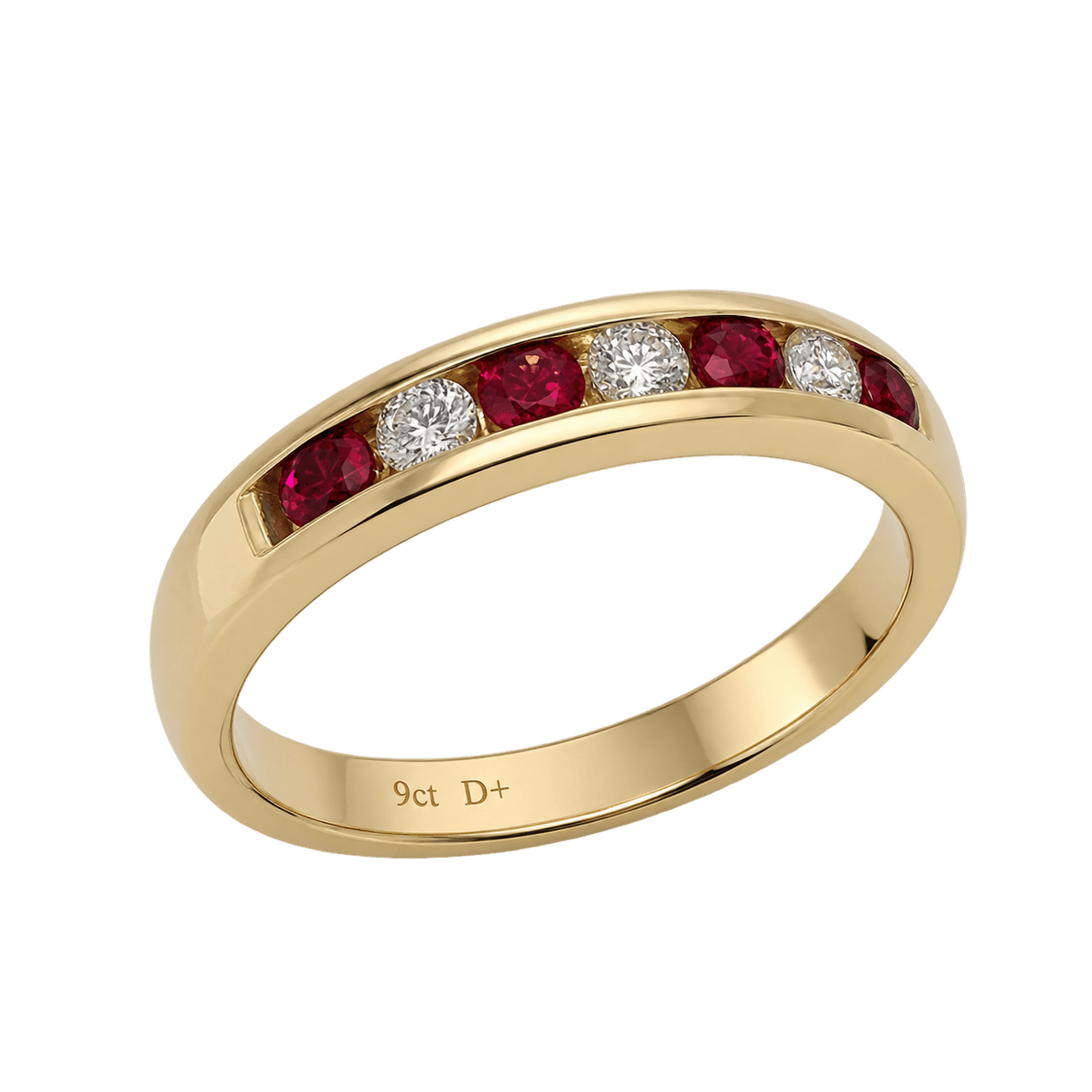 9ct Yellow Gold Ruby & Diamond Channel Set Ring